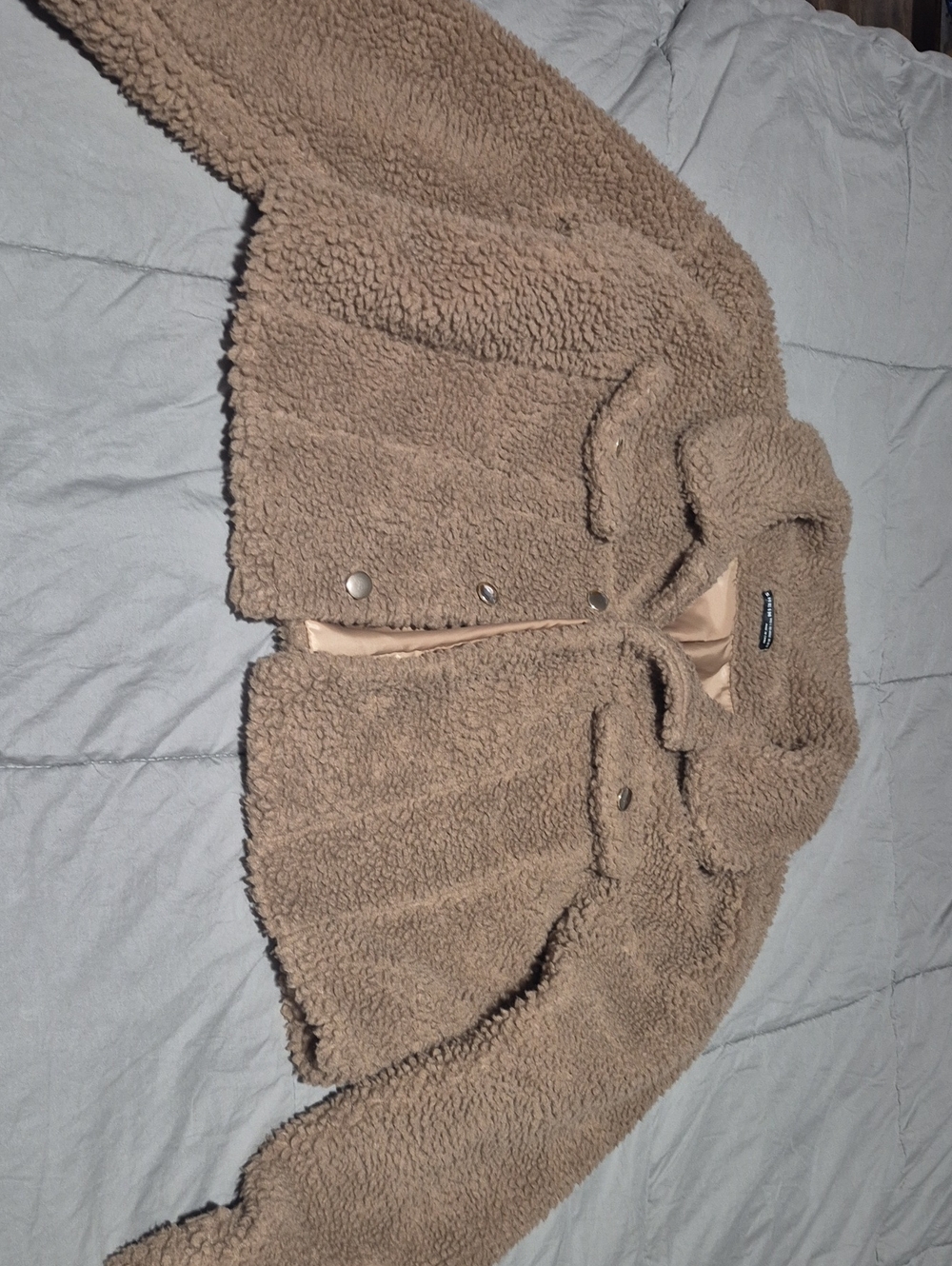 SHEIN Kids Tan Sherpa Snap-Front Jacket
